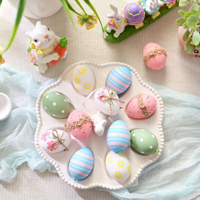 Décoration pour œuf de Pâques Valery Madelyn, 12CT 2,36 pouces, ensemble d'ornement d'arbre de Pâques incassable coloré, panier de pâques rose vert assorti avec œufs suspendus en vrac pour les fêtes du printemps
