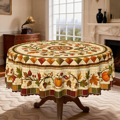 Nappe d'automne récolte citrouille et feuille d'érable, décor de mandala d'automne, housse de table à manger de l'Action de grâce rétro, décor de cuisine de ferme rustique