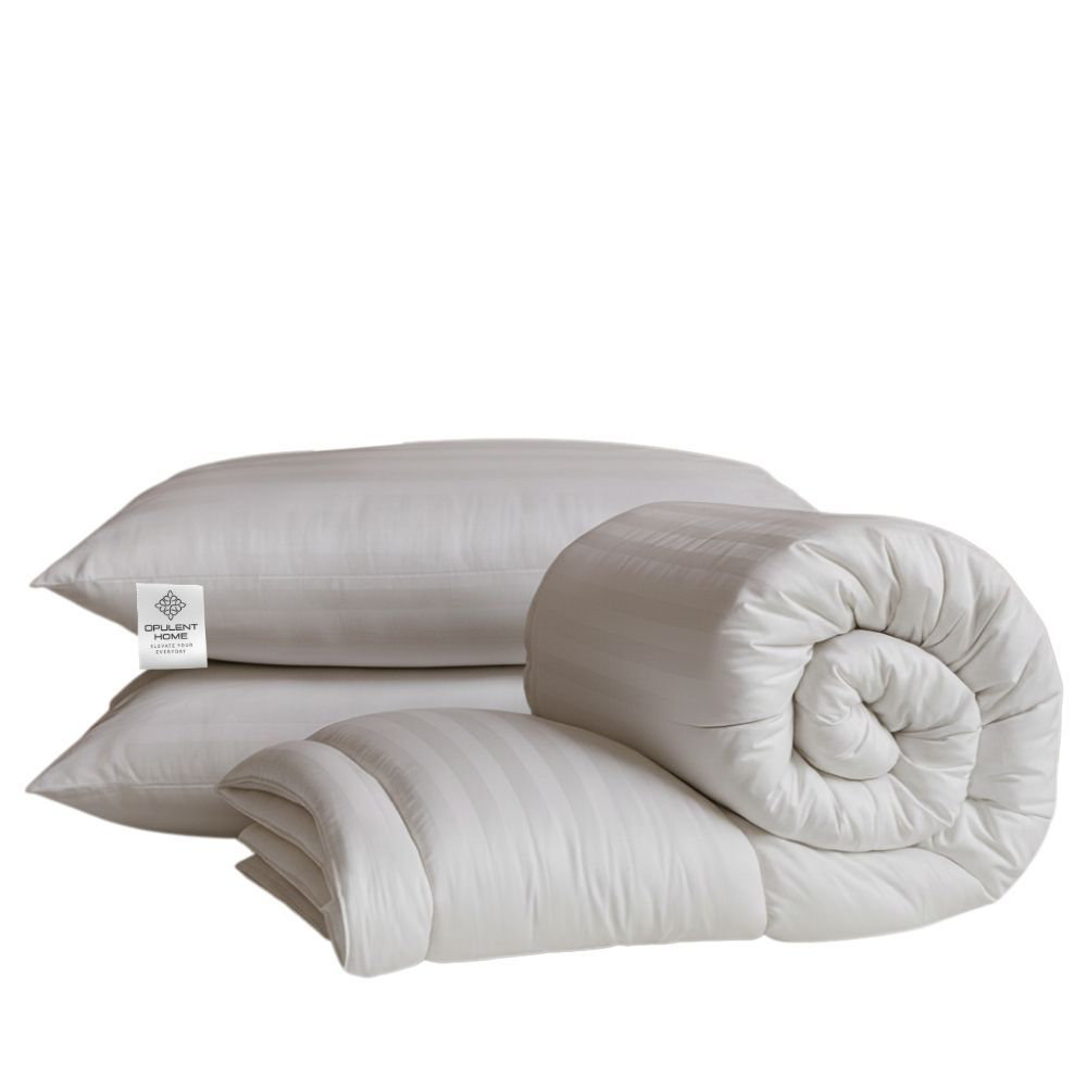 Opulent Home White Super King Size Striped Summer Hollowfibre Duvet Set 7.5 Tog - Image 3
