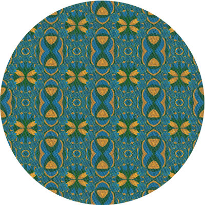 Tapis turquoise/jaune à motifs