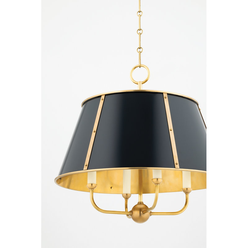 Cambridge Stainless Steel 4-Light Chandelier, Aged Brass/Darkest Blue