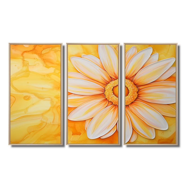 Daisy Bloom Sunset - Daisy Wall Art Print Set, Natural, Floater Framed Print, 28" H x 36" W