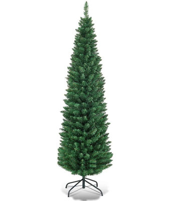 Sapin de Noël artificiel vert de 1,5 m, sapin en pin haut de gamme avec pieds en métal robustes, sapin mince et peu encombrant pour la décoration de la maison, du magasin et du bureau.
