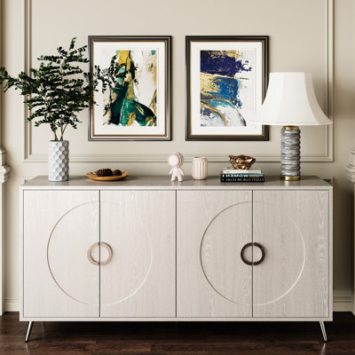 Armoire moderne en bois argenté à 4 portes pour le salon, le vestibule, le couloir - tablettes réglables, haute stabilité, buffet laqué argenté, spacieux