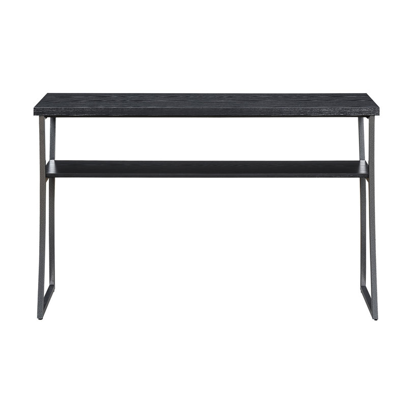 Meisha 47.25'' Solid Wood Top Console Table, Black Woodgrain Top/Gray Base