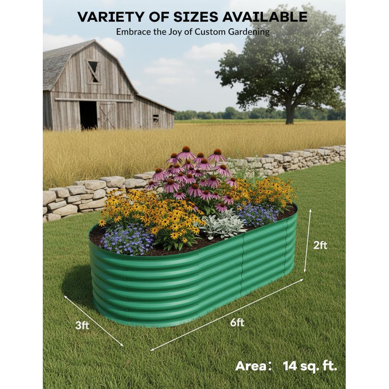 Jardin extérieur surélevé galvanisé, 1, Vert, H 24 po x l 72 po x P 36 po