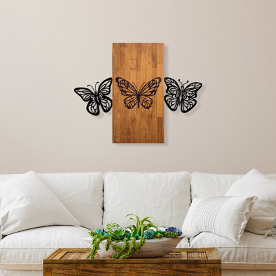 Elegant Decorative Wooden Wall Accessory, Walnut & Black, 29.1 x 22.8 inches | 100% Wooden (Thickness: 1.2 inches) & Metal (Thickness: 0.06 inches) | Easy Wall Mounting, Perfect for Modern Home Décor