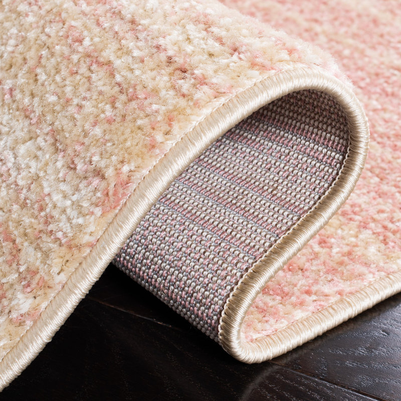 Adirondack Pink and Ivory 6' Square Synthetic Area Rug