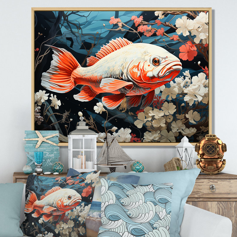 «Japanese Fish Dance Expression» sur toile, Cadre naturel flottant, H 16 po x l 32 po x P 1 po
