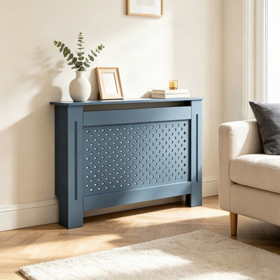 MDF Radiator Cover, Decorative Perforated Front Panel Heater Cabinet with Multi-Functional Top Display Shelf, Easy Assembly Indoor Heating Enclosure
