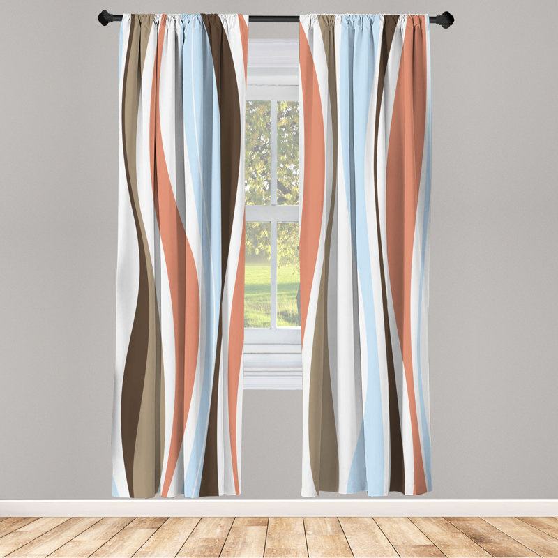 Microfiber Floral Semi-Sheer Rod Pocket Curtain Panels, 28" W x 84" L, White/Brown/Cantaloupe/Sky Blue/Dark Brown