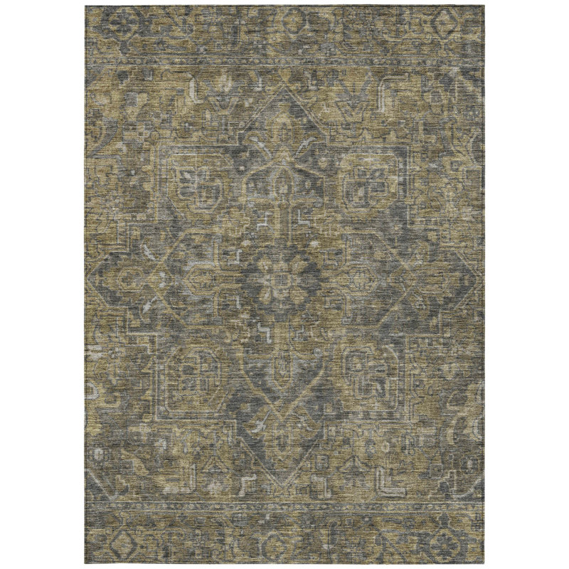 Tapis extérieur lavable antidérapant vert foncé et gris 8 pi x 10 pi
