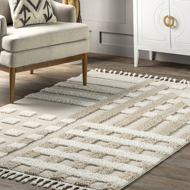 Cordelia Fragmented Stripes Tasseled Area Rug, Rectangle 5' x 7'6"