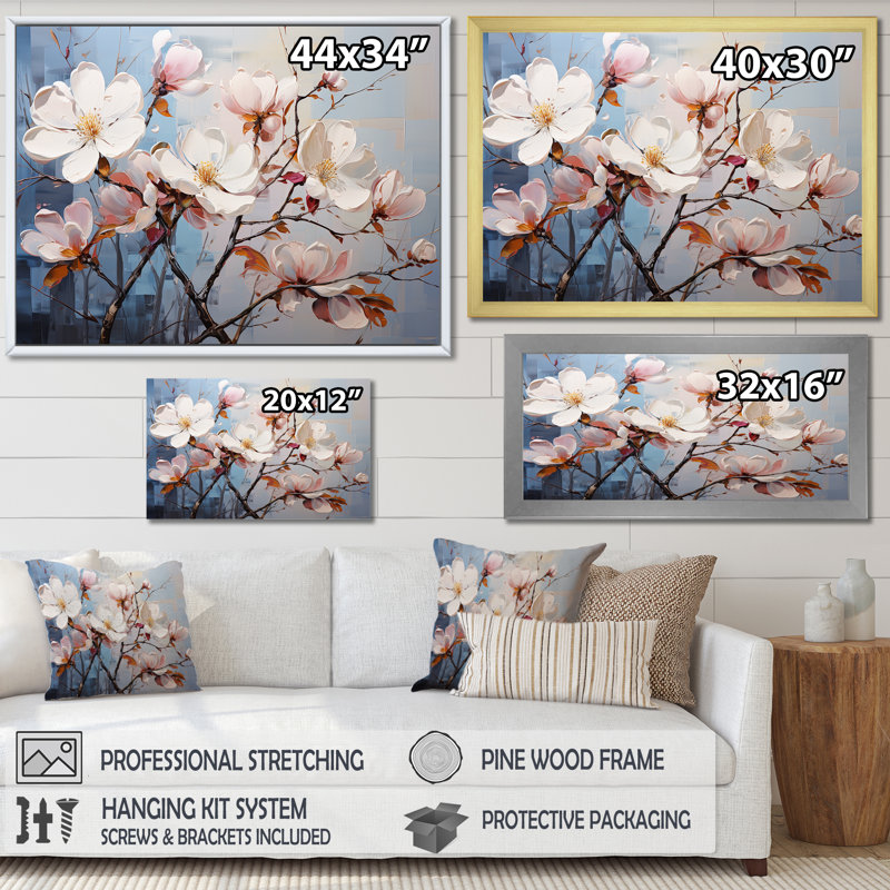 «Luxurious Magnolia Tranquility I», reproduction sur toile, H 24 po x l 32 po x P 1 po, Cadre simple noir