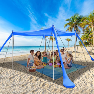 Beach Tent Canopy 10x10 Ft Beach Tents Sun Shelter 6-8 Person Beach Canopy Tent Sun Shade Easy Setup Pop Up Beach Shade Canopy Portable Beach Tent Upf 50+ Waterproof Windproof Beach Canopy