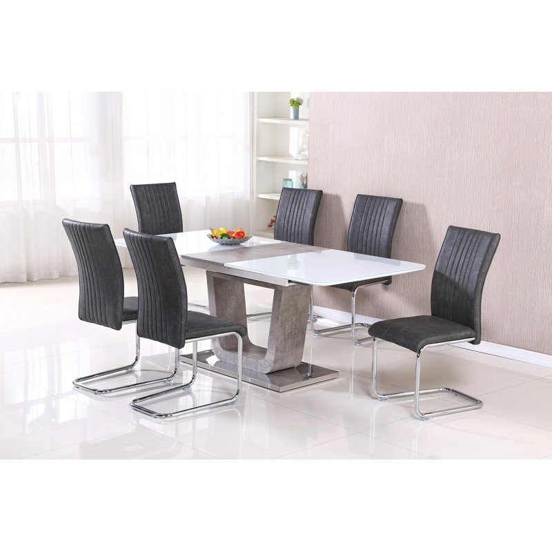 Salome Extendable Glass Top Metal Base Dining Table