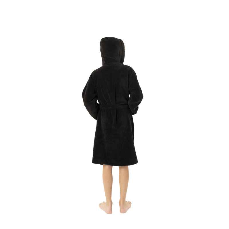 Kids' XL Black Microfiber Fleece Hooded Bathrobe