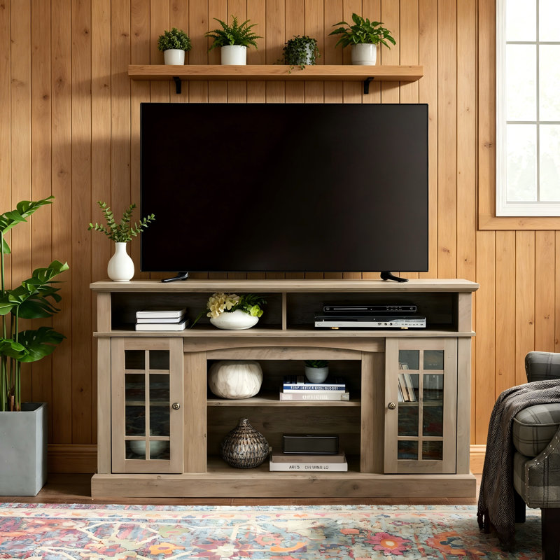 Meuble télé moderne et classique gris, convenant aux téléviseurs de 65 pouces, avec une conception standard à double rangement.