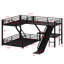 Lit superposé en L avec lit mezzanine, lit superposé triple en métal avec glissade et ports USB-769333