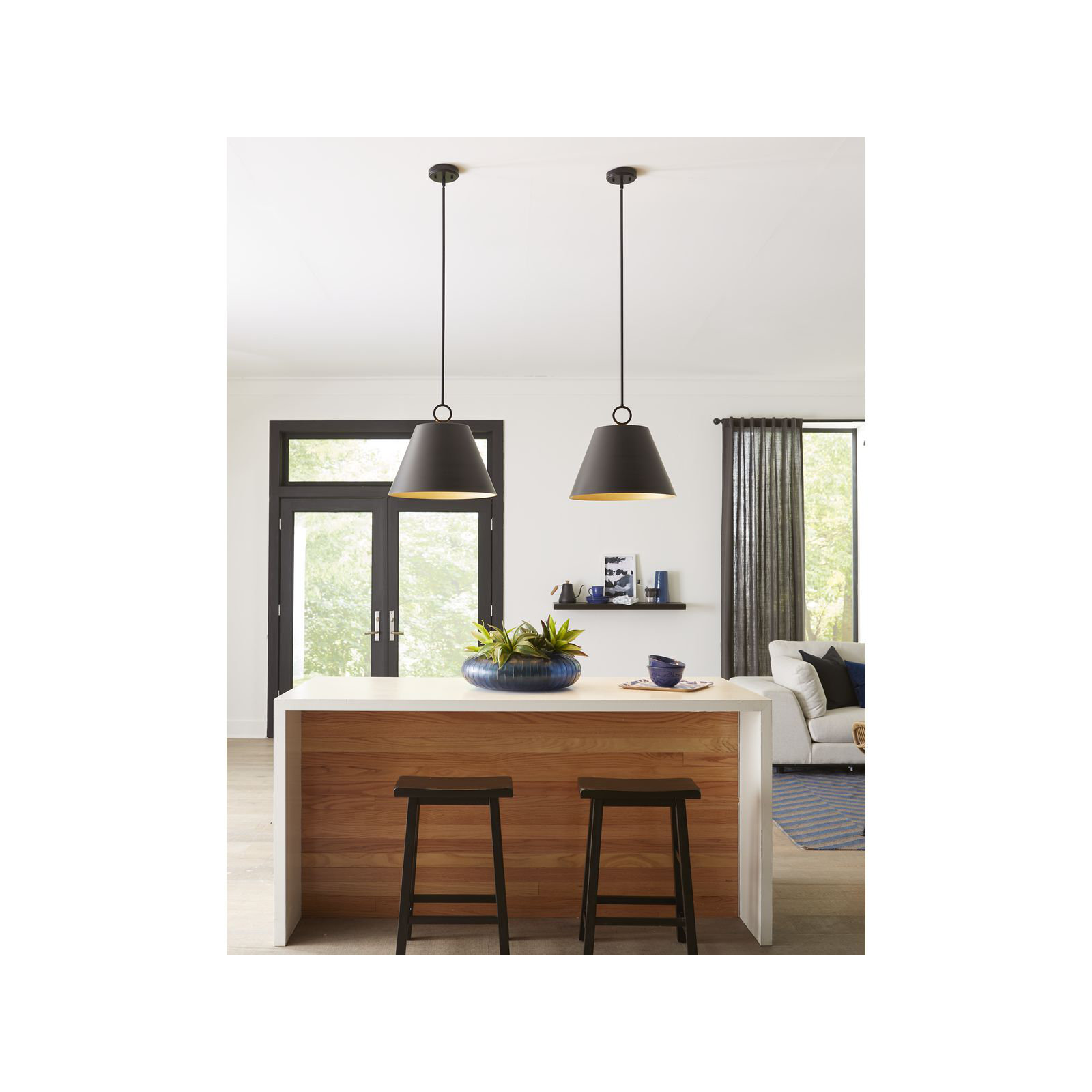 Elda Metal Dimmable Pendant, Matte Black, 15.25" H x 17.87" W x 17.87" D