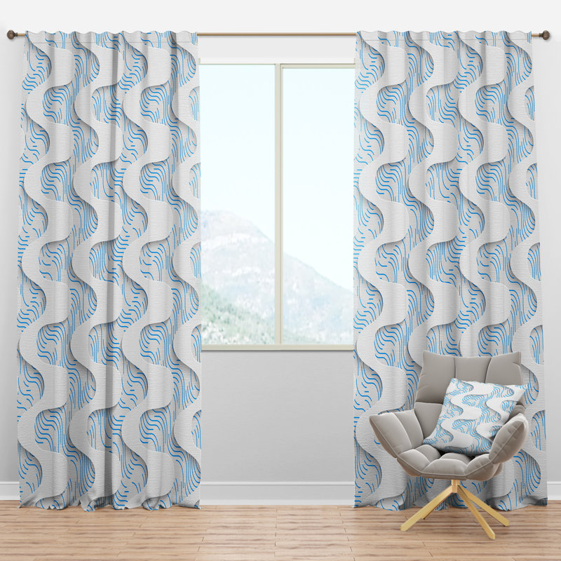 Panneau de rideau simple semi-diaphane avec passe-tringle 3D Waves, l 52 po x L 63 po