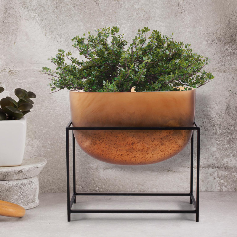 Vase bronze Gavyn avec support en fer noir - grand, 13''