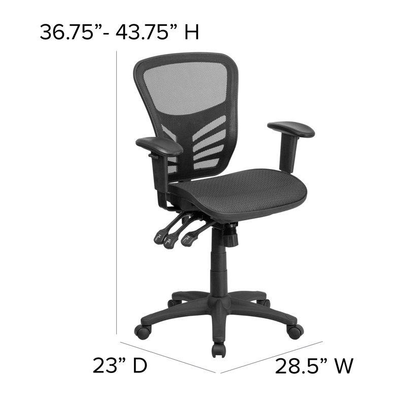 Chaise de bureau ergonomique multifonctionnelle en filet avec dossier moyen et accoudoirs réglables Wolfe