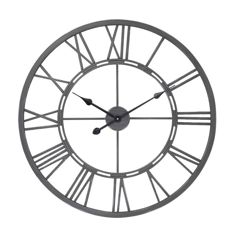 Oversized Roman Round Wall Clock, 27 Diameter, Gray