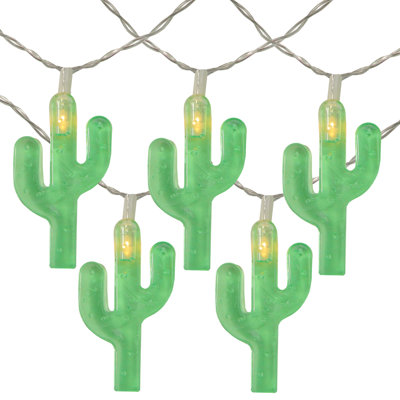 Guirlande de 10 lumières DEL vert cactus 10 fils - fil transparent 4,5 pi