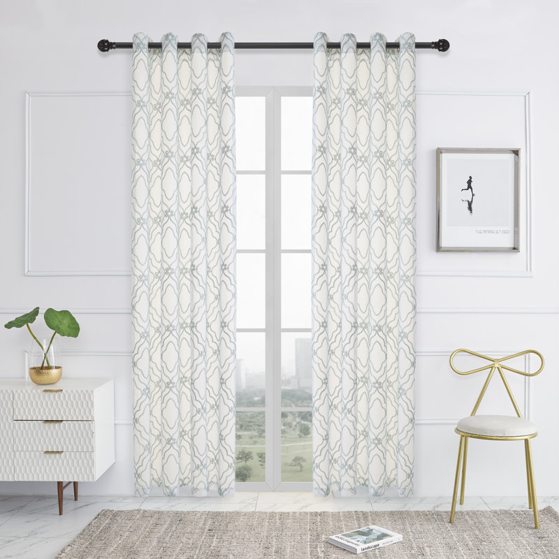 Panneau de rideau simple diaphane avec œillets Meza, Lac bleu, L 52 po x L 95 po