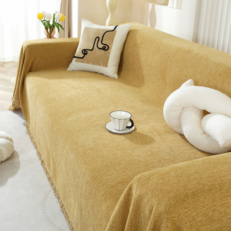 Chenille Sofa Slipcover, 118" W x 71" D, Brown Chenille