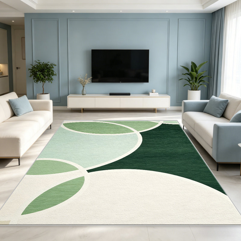 Green and White Abstract Circles   area rugs for Living Room, Soft and Comfortable, Suitable for all seasons, easy to maintain, machine washable Indoor floor mat, Under Table Farmhouse suitable for Bedroom, Dining Room, Study,  Balcony, Home Decor Patio