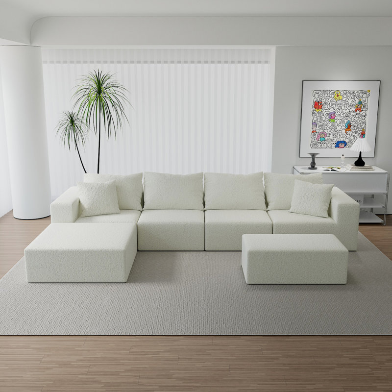 Canapé modulaire beige, 4 sièges dont 2 pour le salon, méridienne surdimensionnée Cloud Couch, nouvelle mousse, - États-Unis, velours standard 100 par velours, animal de compagnie, rétractable, lavable à la machine, couches en mousse teintée, coffre-fort brossé