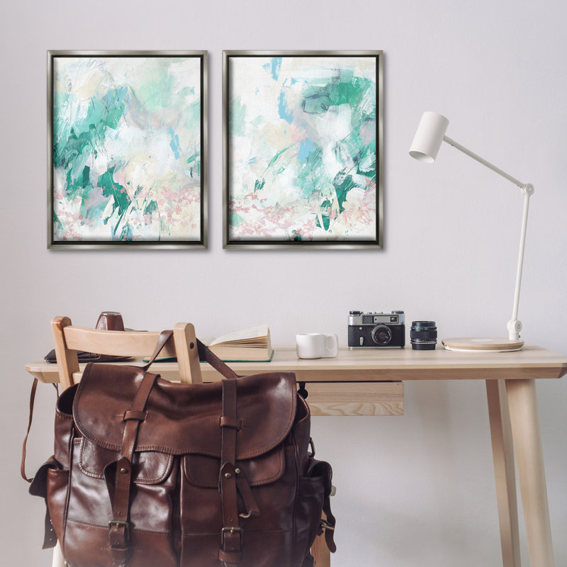  "Abstract Splatter Green", ensemble de 2 toiles flottantes encadrées par June Erica Vess, H 31 po x l 25 po