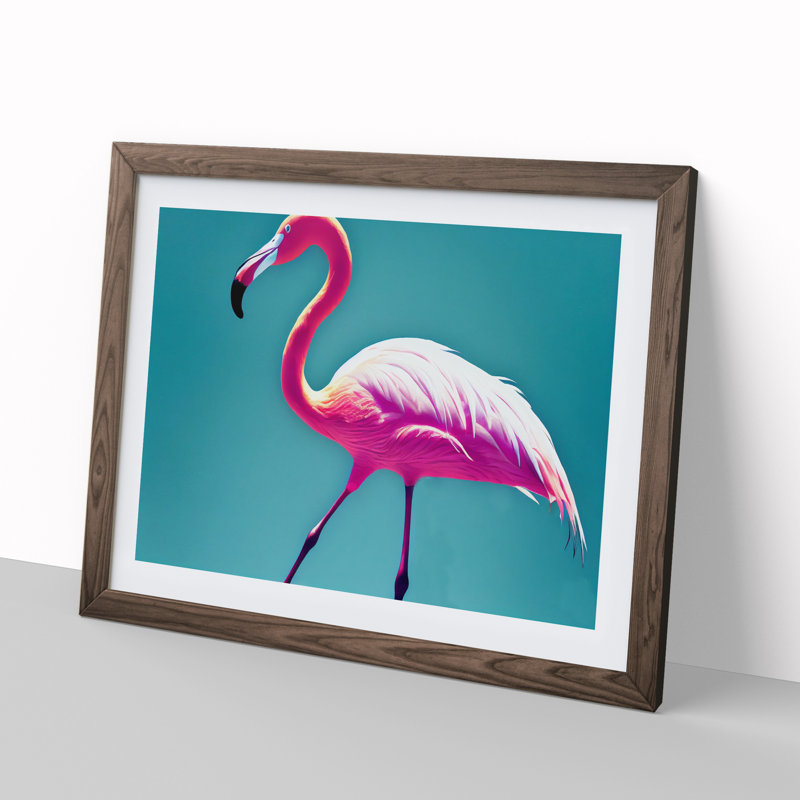 Resplendent Flamingo - Single Picture Frame Painting, 46cm H x 64cm W x 2cm D, Walnut Framed