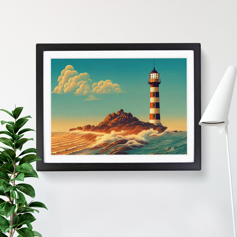 Lighthouse Seascape Vol.4 - Single Picture Frame Print, Black, 25cm H x 34cm W
