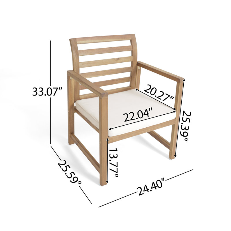 Ensemble de 2 fauteuils club d'extérieur, dossier à lattes, bois d'acacia brun, tissu blanc