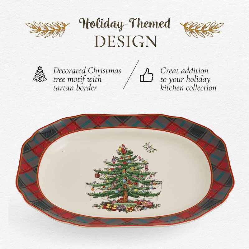 Spode Christmas Tree Tartan Rectangular Platter 14"