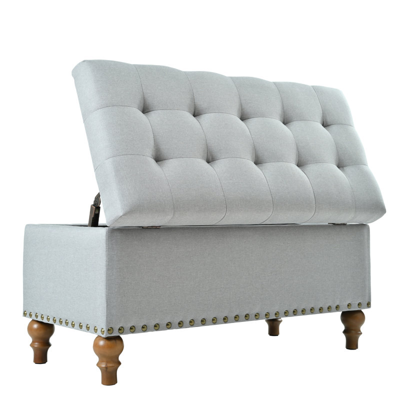 Multipurpose Grey Linen Stool - Extra Seating & Storage Option Sideboard Versatile Solution