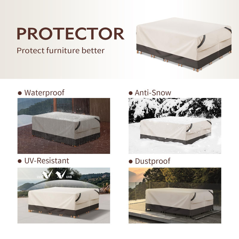 Beige and Gray Waterproof Rectangular Patio Furniture Cover
