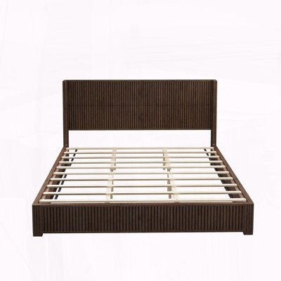 King Size Solid Wood Platform Bed with Headboard, No Box Spring Needed