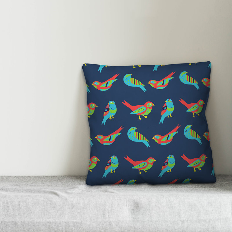  Coussin intérieur / extérieur Bird, Pas de bourre, 18 po x 18 po, Rouge / bleu / bleu marine