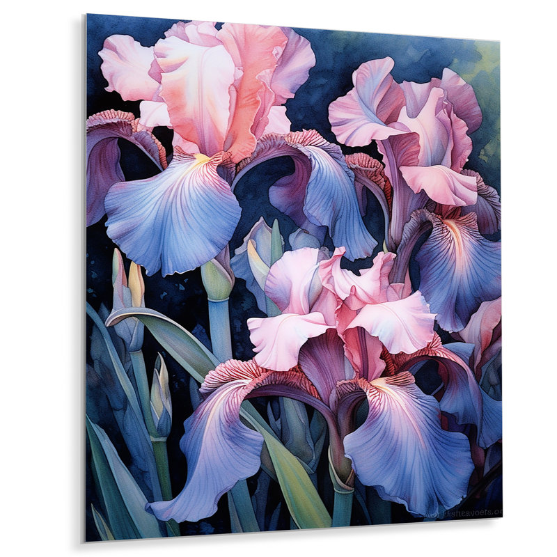 Décoration murale rose en métal iris rose et pétales II, H 32 po x l 24 po x P 1 po