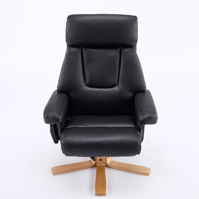 Black PU Leather Heated Massage 360° Swivel Accent Chair, Chair With Ottoman, Ergonomic Comfort For Living Room, Bedroom Reading Nook Small Single Sofa For Bedroom, Office, Apartment