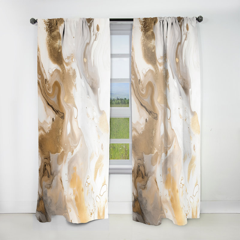 Gold And Grey A Marble Effect IV - Abstract Marble Marble Room Darkening Curtain - 1 Panels, 52" W x 63" L