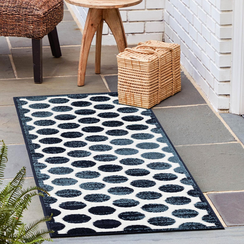 Sabrina Soto Dots Indoor/Outdoor Rug Navy Blue, Runner 2'7" x 10'