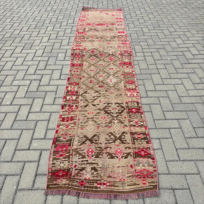 31.5x142.1 Inch Beige Wool Patchwork Runner Rug, Traditional Style Runner Rug