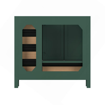 Meuble-lavabo 36 po, meuble-lavabo avec cadre en bois massif, comptoir de meuble-lavabo autoportant avec lavabo vert
