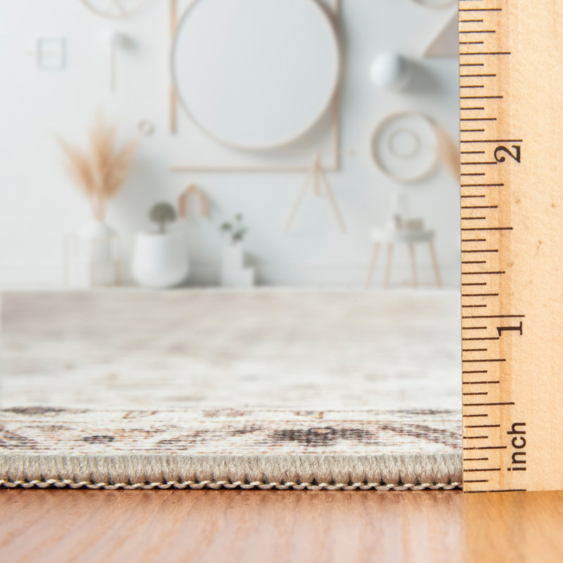 Lefkothea Joy Vintage Machine Washable Area Rug, Round 6', Beige Ivory