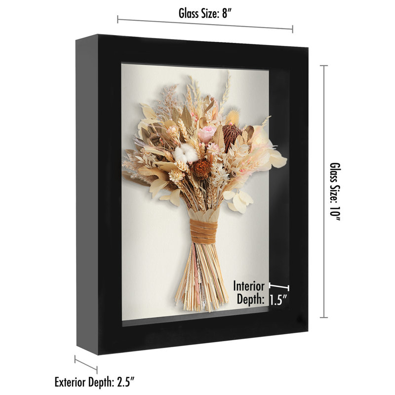 Sturdevant Shadow Box Frame Composite Wood with Glass for Hanging and Tabletop, 8" x 10", Black